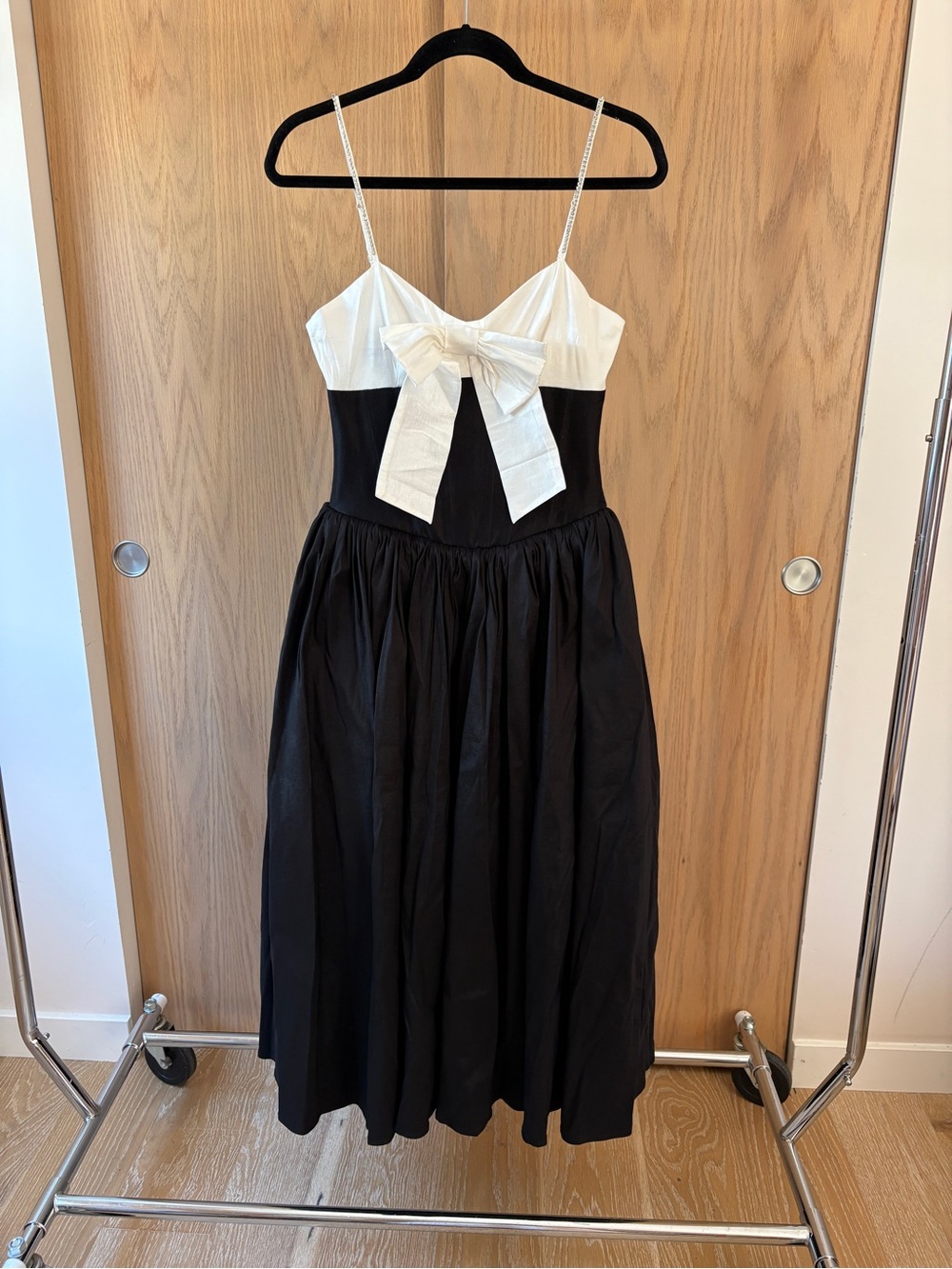 $298 New For Love And Lemons Taffeta Midi Dress in Black Sz Small